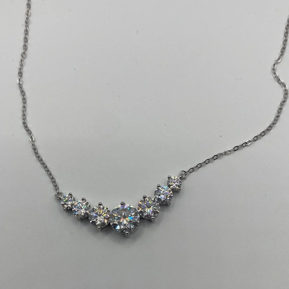 Moissanite Seven Stone Demi Eternity Sterling Silver Necklace